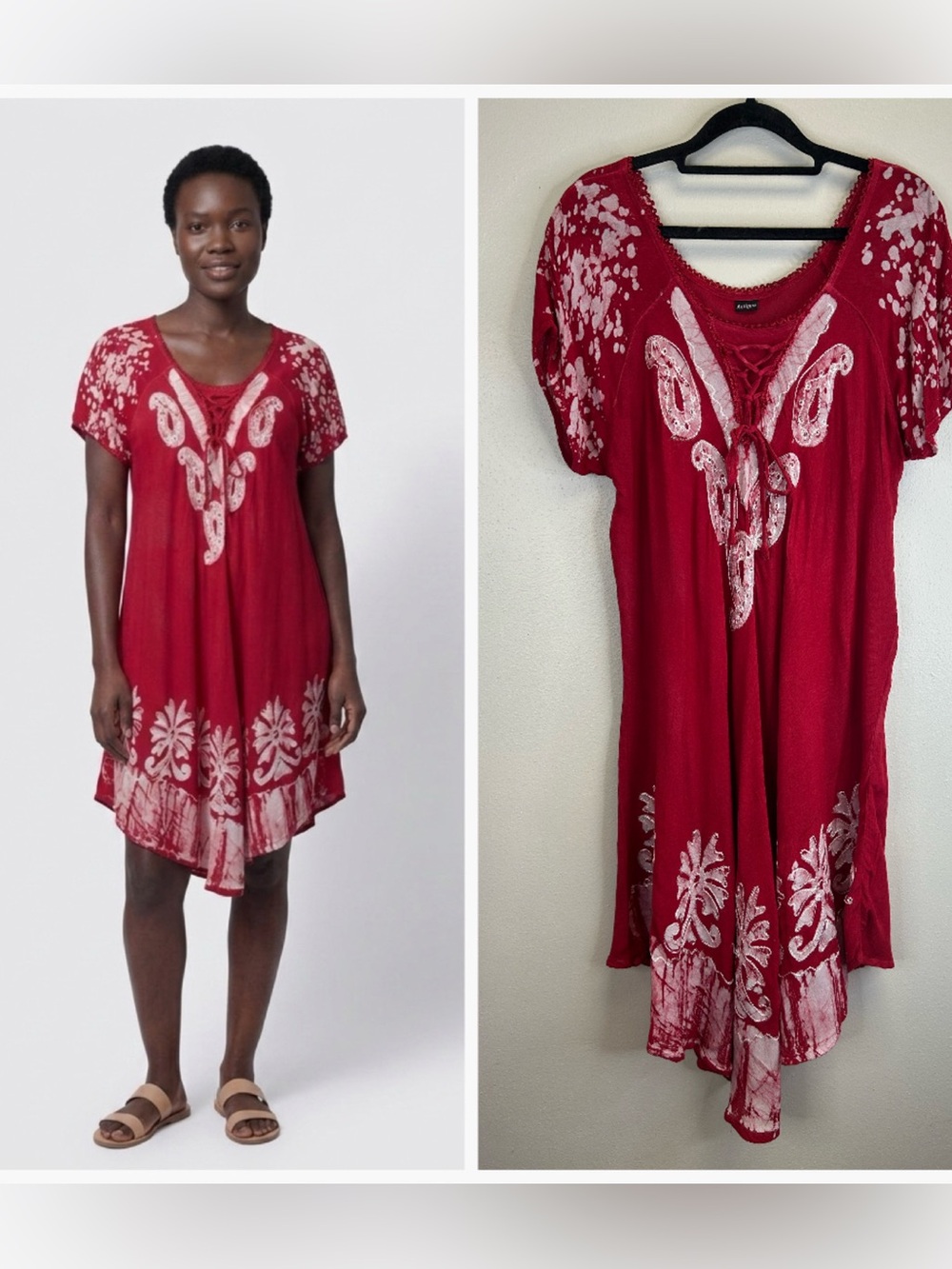 Beachy Flowy Tie Dye Boho Lace Up Dress One Size Hippie Festival Vacation Resort